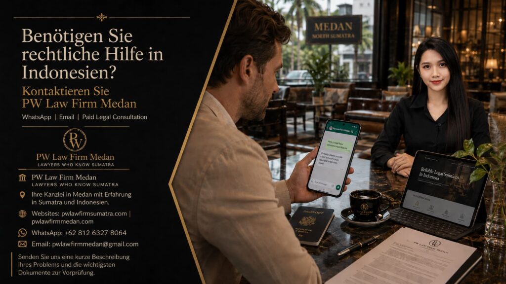 Rechtliche Hilfe für Ausländer in Medan mit PW Law Firm Medan über WhatsApp, Email und bezahlte rechtliche Erstberatung in Indonesien.